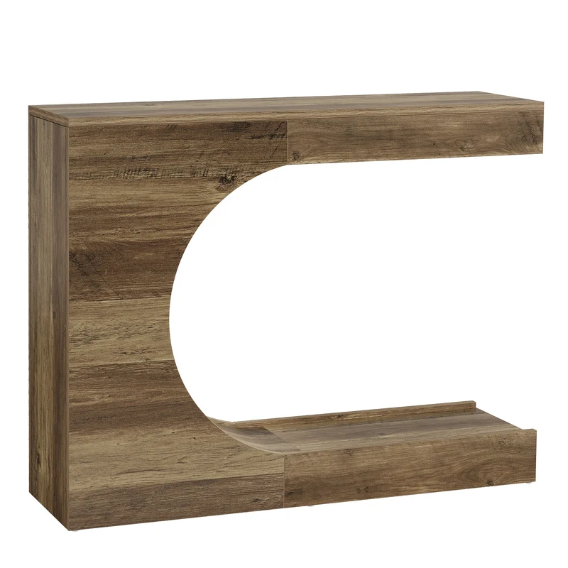 Tribesigns Console 100 cm, Table d'entrée en forme de C avec 2 étagères, style campagne moderne