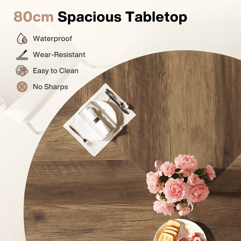 Tribesigns Table de salle à manger ronde pour 2 à 4 personnes, Table de cuisine de 80 cm avec pied stable