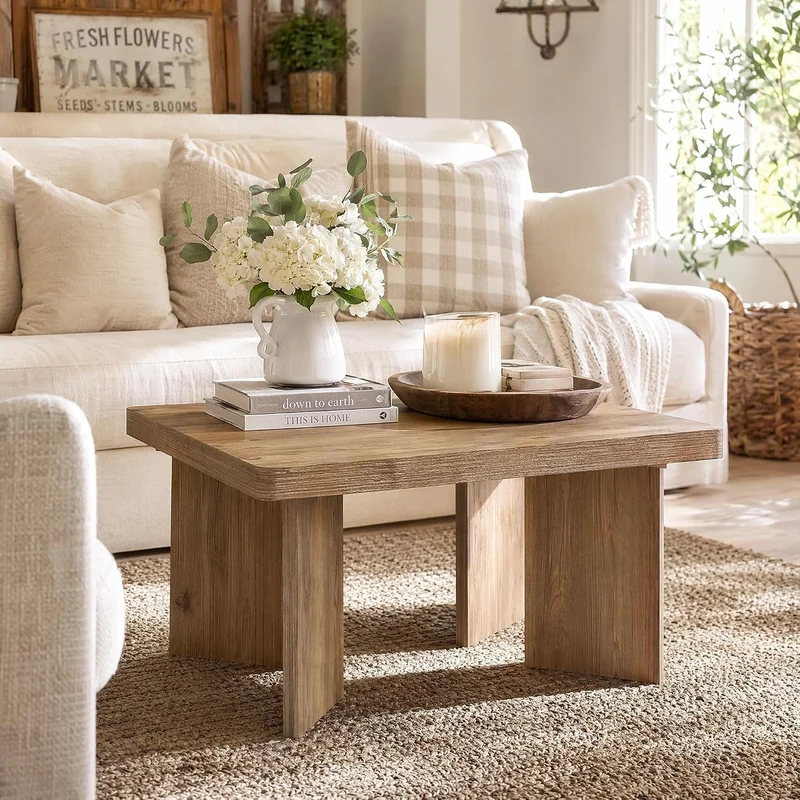 Tribesigns Table basse en bois de 80 cm, Petite table d'appoint de style champêtre avec plateau épais et pieds robustes