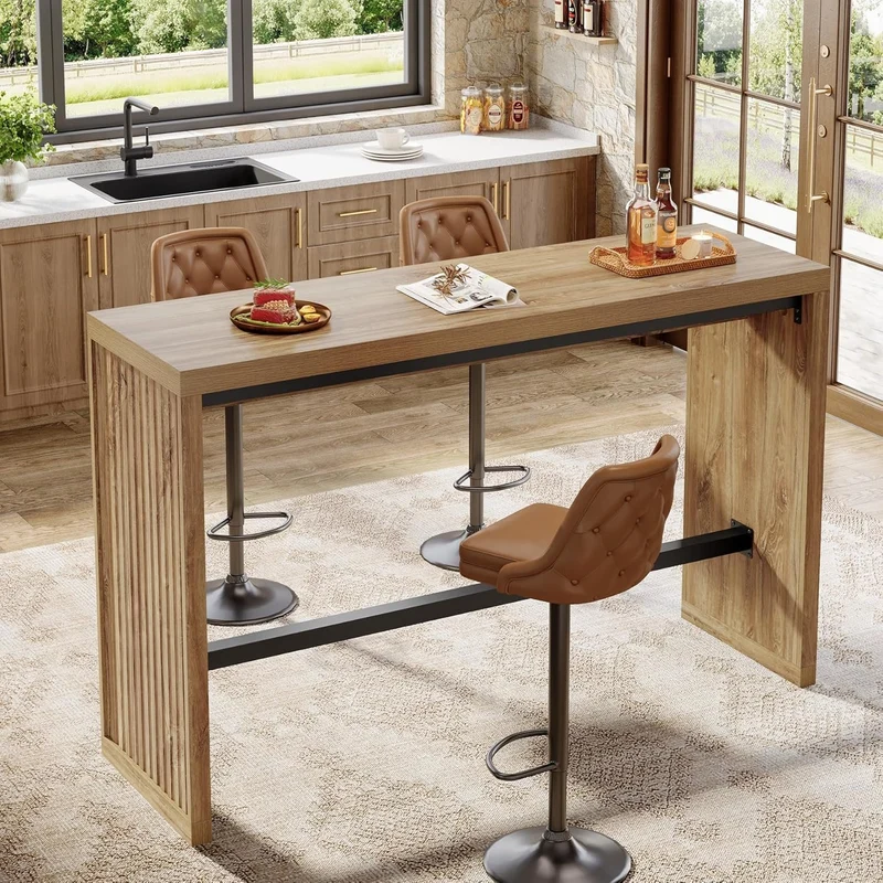 Tribesigns Table de bar hauteur comptoir 140 cm, Table de pub avec repose-pieds en métal