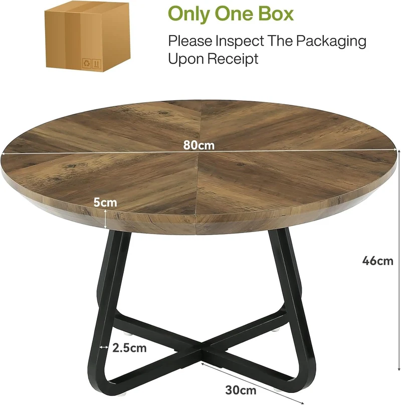Tribesigns Table basse ronde 80 cm, Table basse moderne aspect bois, table d'appoint industrielle avec pieds en métal, gain de place