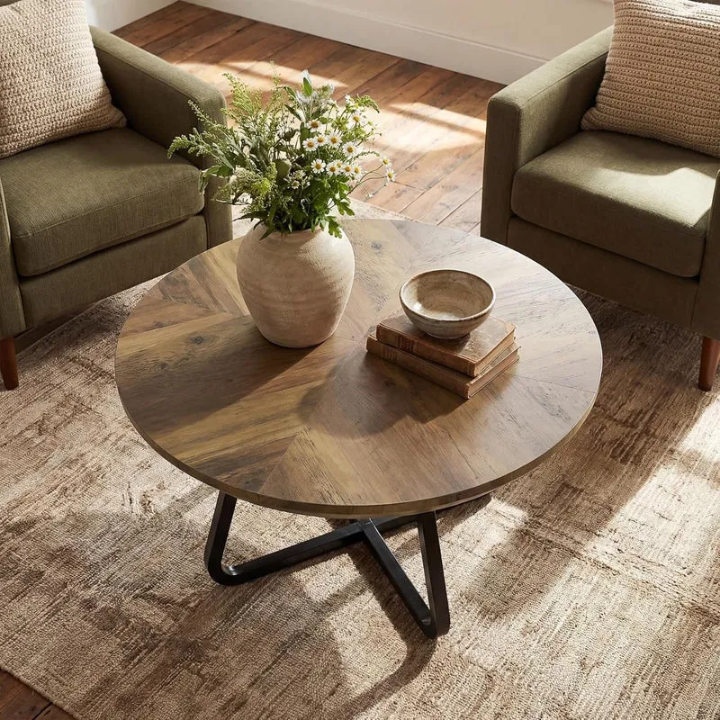 Tribesigns Table basse ronde 80 cm, Table basse moderne aspect bois, table d'appoint industrielle avec pieds en métal, gain de place
