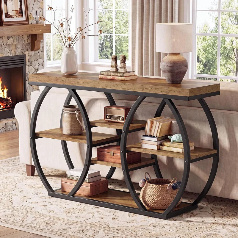 Tribesigns Console 120 cm style ferme, 4 niveaux, Table basse étroite style industriel pour salon, couloir, entrée