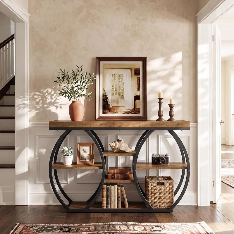 Tribesigns Console 120 cm style ferme, 4 niveaux, Table basse étroite style industriel pour salon, couloir, entrée