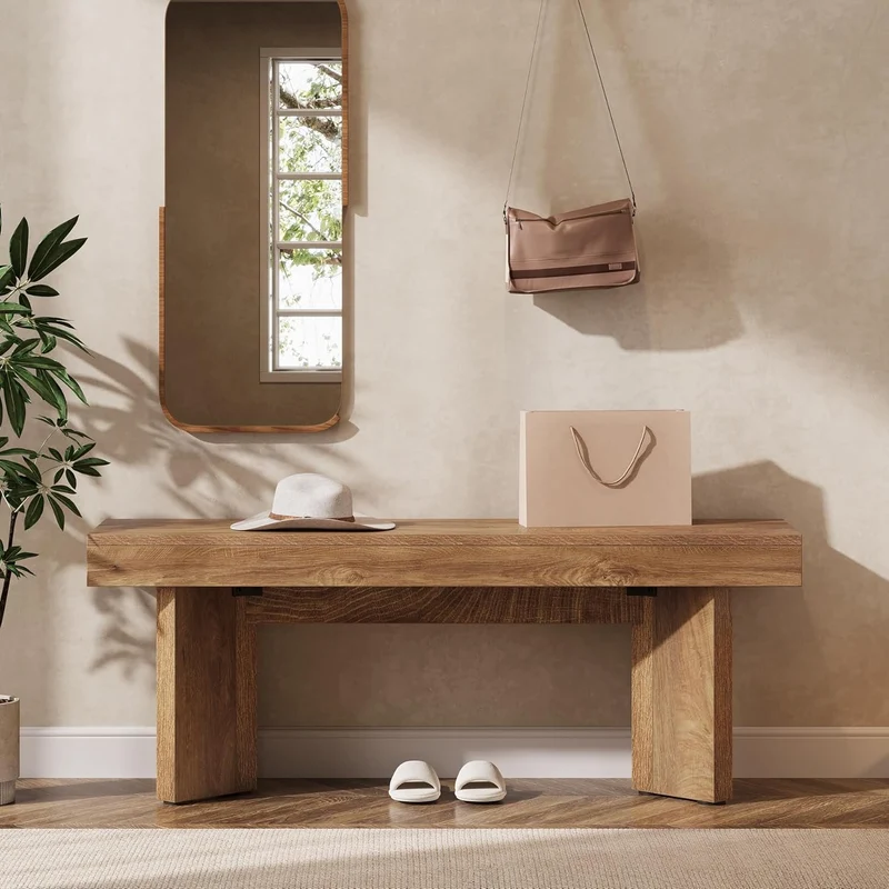 Tribesigns Banc en bois 120 cm style industriel rustique marron, Banc à chaussures en bois