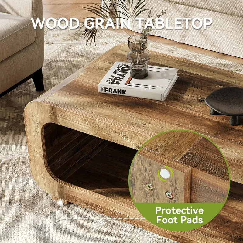 Tribesigns Table basse 120 cm avec rangement ouvert, Table rectangulaire en bois pour salon