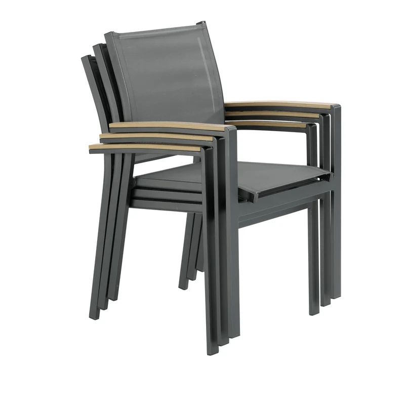 CLARA STACKABLE ALUMINIUM CHAIR WITH WOODEN ARMRESTS 57X58X86CM NATERIAL