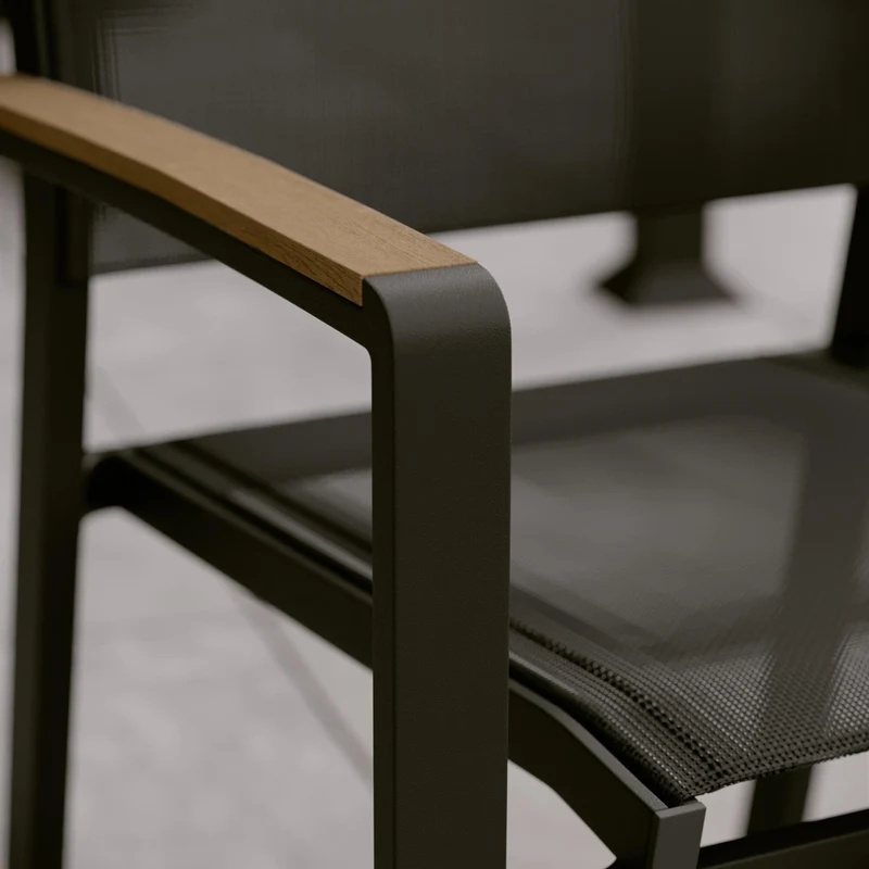 CLARA STACKABLE ALUMINIUM CHAIR WITH WOODEN ARMRESTS 57X58X86CM NATERIAL