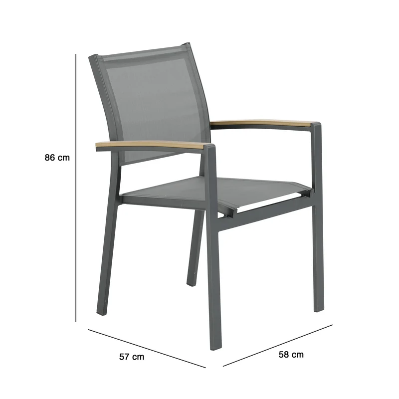 CLARA STACKABLE ALUMINIUM CHAIR WITH WOODEN ARMRESTS 57X58X86CM NATERIAL