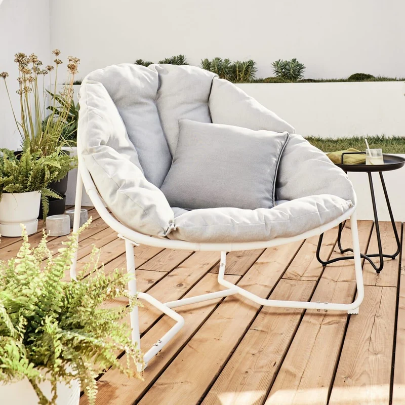 MOON NATERIAL WHITE 92X95.5X79.6 ARMCHAIR WITH UPHOLSTERED CUSHION