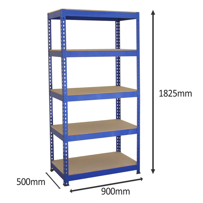 Monster Racking - 5 Rayonnages Q-Rax en Acier Bleu 90 cm x 50 cm x 182,5cm