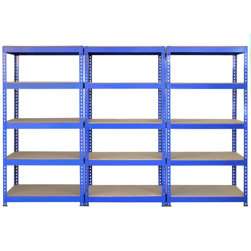 Monster Racking - Lot de 3 Rayonnages Q-Rax en Acier Bleu 90 cm, 1 Établi de Travail Q-Rax & Maillet