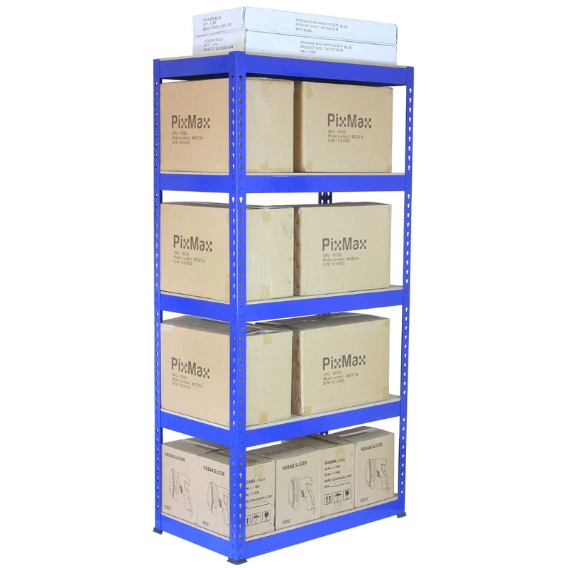 Monster Racking - Lot de 3 Rayonnages Q-Rax en Acier Bleu 90 cm, 1 Établi de Travail Q-Rax & Maillet