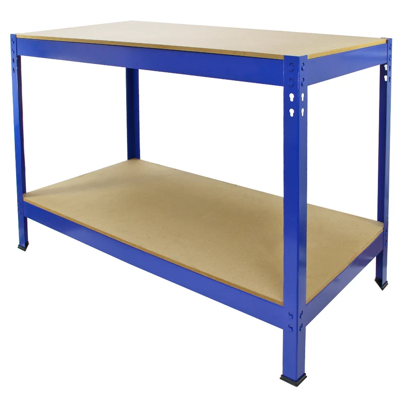 Monster Racking - Lot de 3 Rayonnages Q-Rax en Acier Bleu 90 cm, 1 Établi de Travail Q-Rax & Maillet