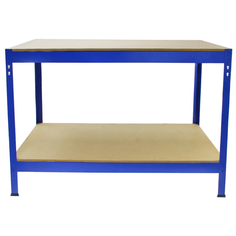 Monster Racking - Lot de 3 Rayonnages Q-Rax en Acier Bleu 90 cm, 1 Établi de Travail Q-Rax & Maillet