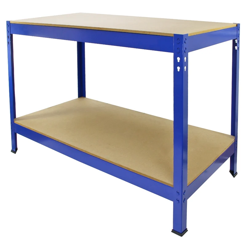 Monster Racking - Lot de 4 Rayonnages T-Rax en Acier Bleu & 1 Établi Q-Rax en Acier Bleu
