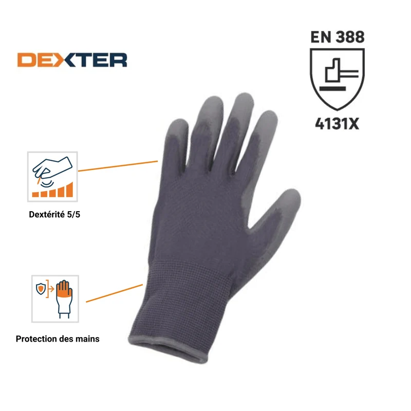 DEXTER PRECISION GLOVES SIZE 10XL NYLON POLYURETHANE PALM