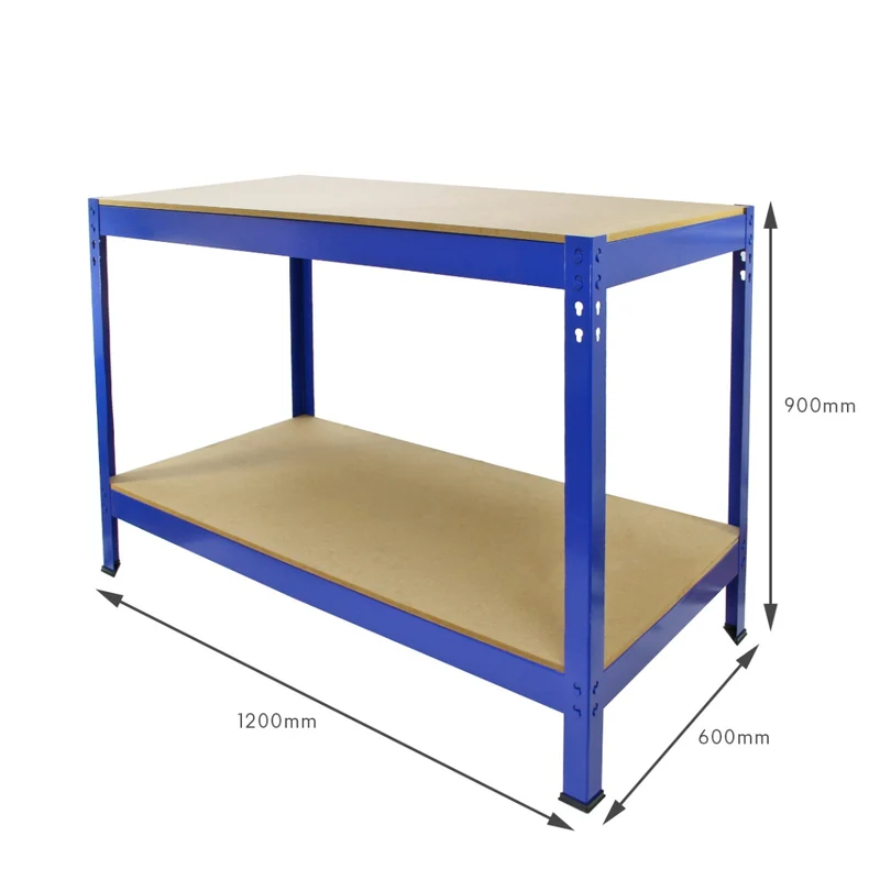 Monster Racking - 5 Rayonnages T-Rax de 75cm, 2 Rayonnages T-Rax de 90cm en Acier Bleu & 1 Établi Q-Rax en Acier Bleu 120cm