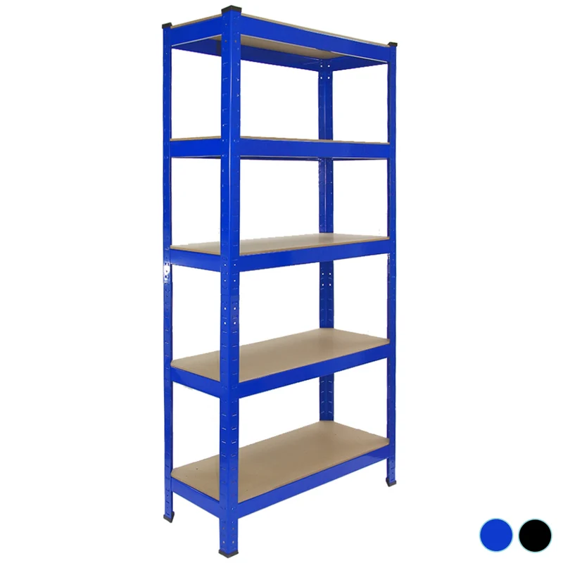 Monster Racking - Lot de 5 Rayonnages T-Rax en Acier Bleu & 1 Établi de Travail Q-Rax en Acier Bleu