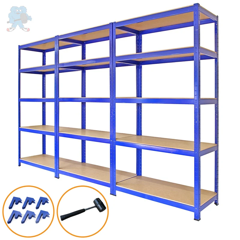 Monster Racking - Lot de 3 Rayonnages T-Rax en Acier Bleu 90cm x 45cm x 180cm & Connecteurs de Baies