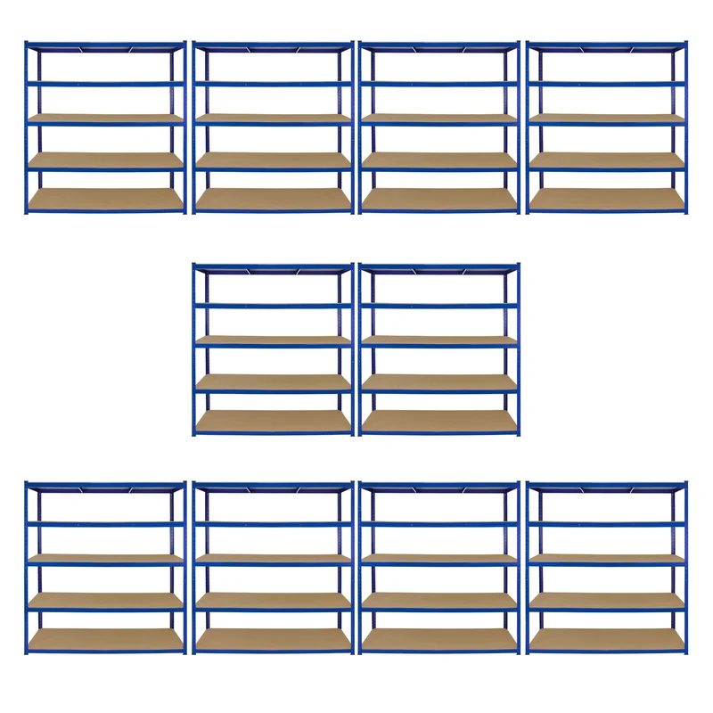 Monster Racking - 10 Rayonnages T-Rax en Acier Bleu 160cm x 60cm x 180cm