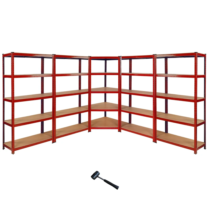 Monster Racking - Lot de 1 Rayonnage d'Angle Z-Rax en Acier Rouge & 4 Rayonnages Z-Rax 90cm x 45cm x 183cm