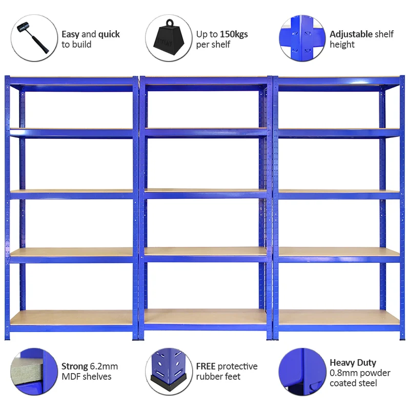 Monster Racking - 4 Rayonnages T-Rax en Acier Bleu 75cm x 30cm x 150cm
