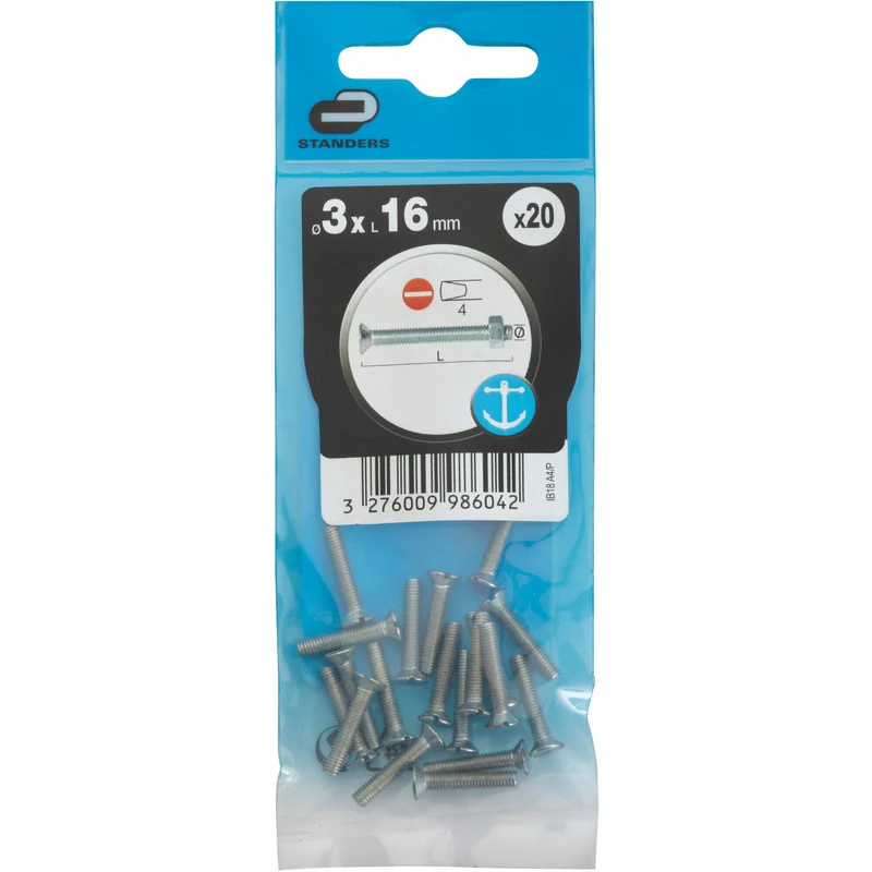 20 STAINLESS STEEL COUNTERSUNK T.SLOTTED SCREWS A4 3X16