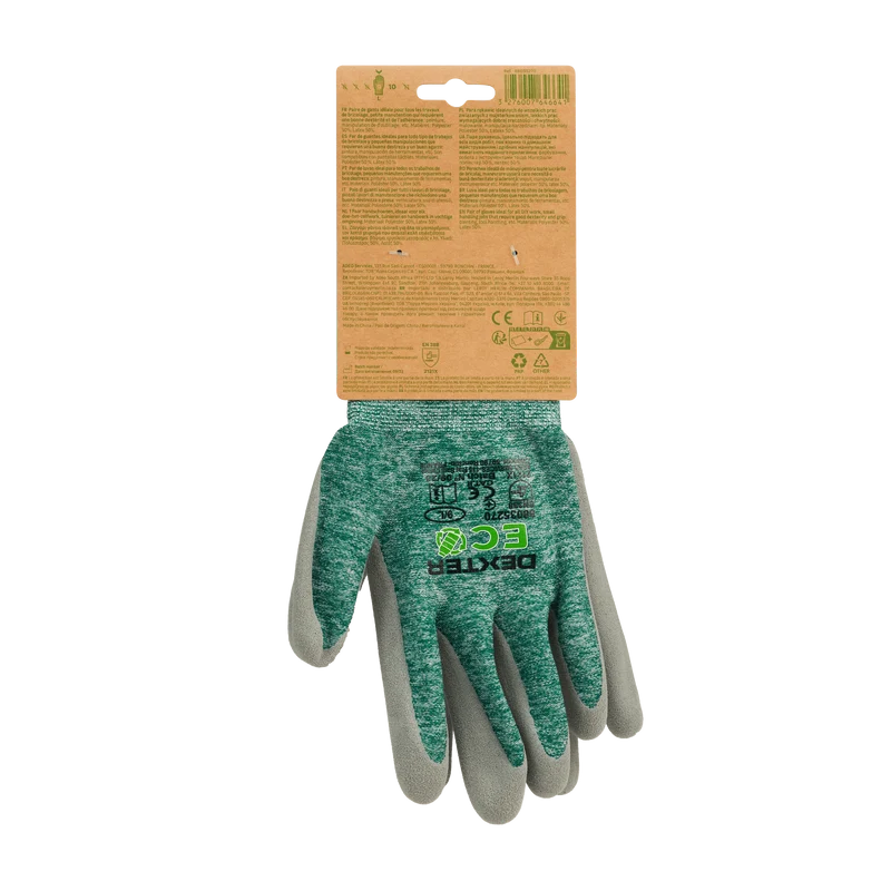 DEXTER RECYCLED HANDLING GLOVES SIZE 9L POLYESTER LATEX PALM