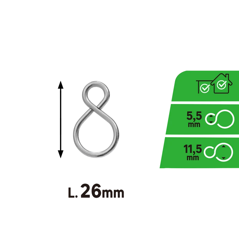 S-HOOK CLOSED CHROMIUM-PLATED STEEL STANDERS D2MM 26X15.5MM, 2 PIECES