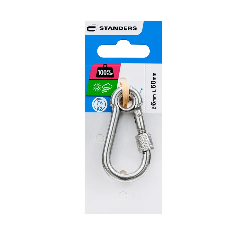 DOUBLE LOCKING CARABINER STANDERS STAINLESS STEEL RAW D 6 X 60 MM 100 KG
