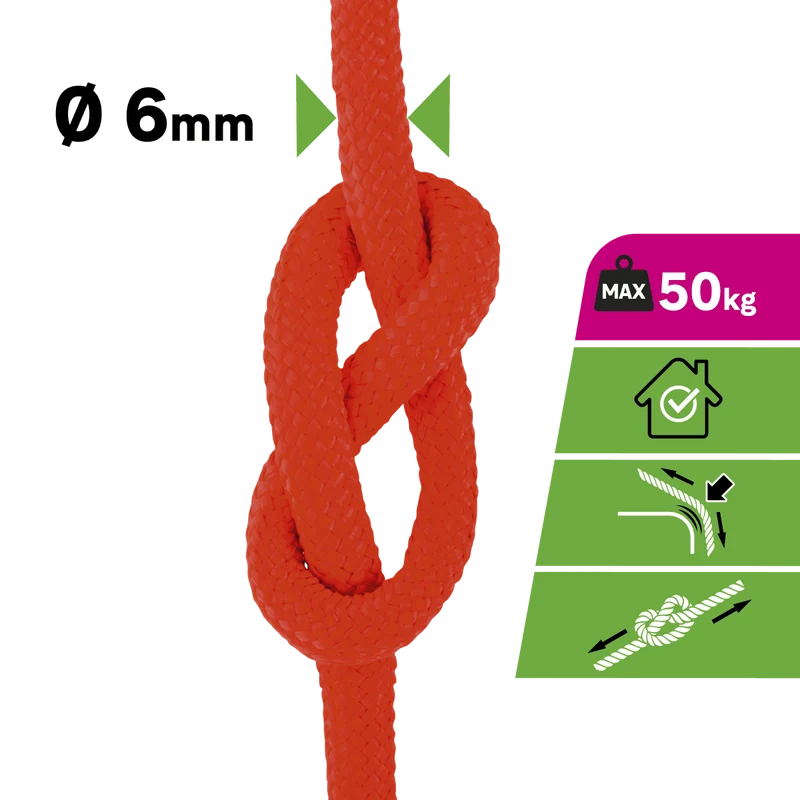 BRIGHT RED PP ROPE D6MM 10M
