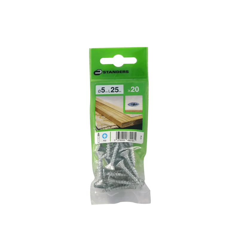 GALVANISED STEEL COUNTERSUNK HEAD WOOD SCREWS 5X25, 20 PIECES