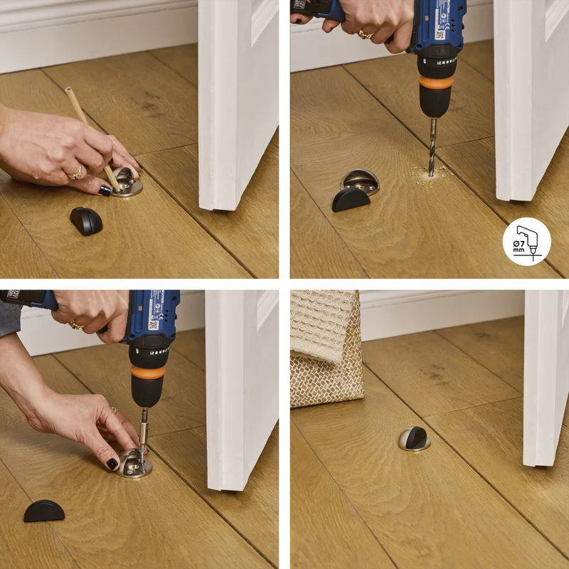 ZINC MOON DOORSTOP WITH DOUBLE MATT BLACK FIXING D 4.7 X H 2.5 CM, 2 PIECES INSPIR
