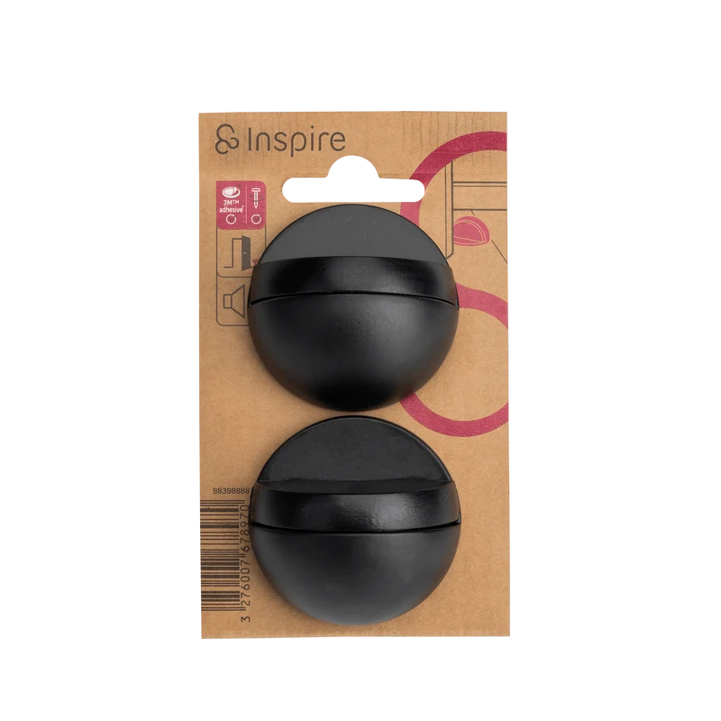 ZINC MOON DOORSTOP WITH DOUBLE MATT BLACK FIXING D 4.7 X H 2.5 CM, 2 PIECES INSPIR