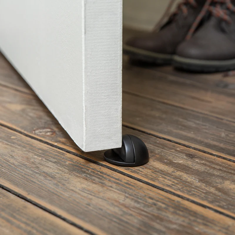 ZINC MOON DOORSTOP WITH DOUBLE MATT BLACK FIXING D 4.7 X H 2.5 CM, 2 PIECES INSPIR