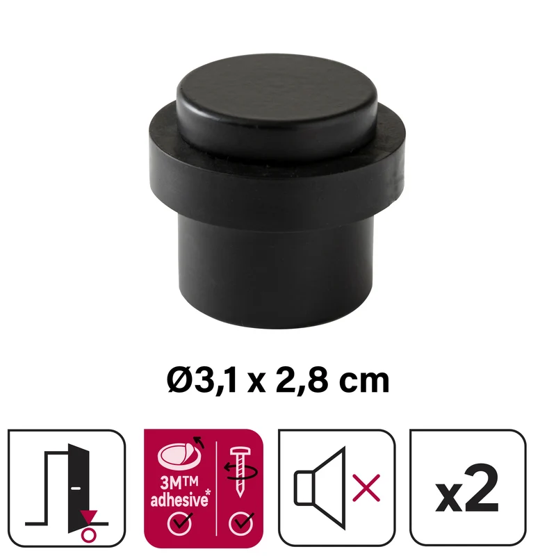 DOORSTOP STAINLESS STEEL WITH DOUBLE MATT BLACK FIXING D 3.6 X H 3.2 CM, 2 PIECES INSPIRE