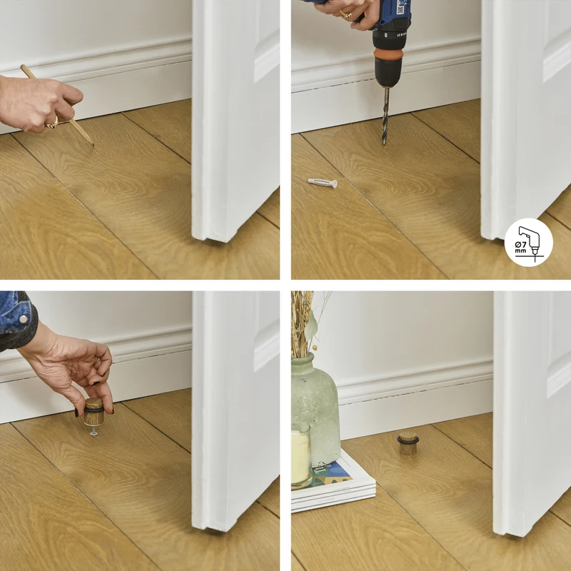 DOORSTOP STAINLESS STEEL WITH DOUBLE SATIN NICKEL FIXING D 3.6 X H 3.2 CM, 2 PIECES INSPIRE