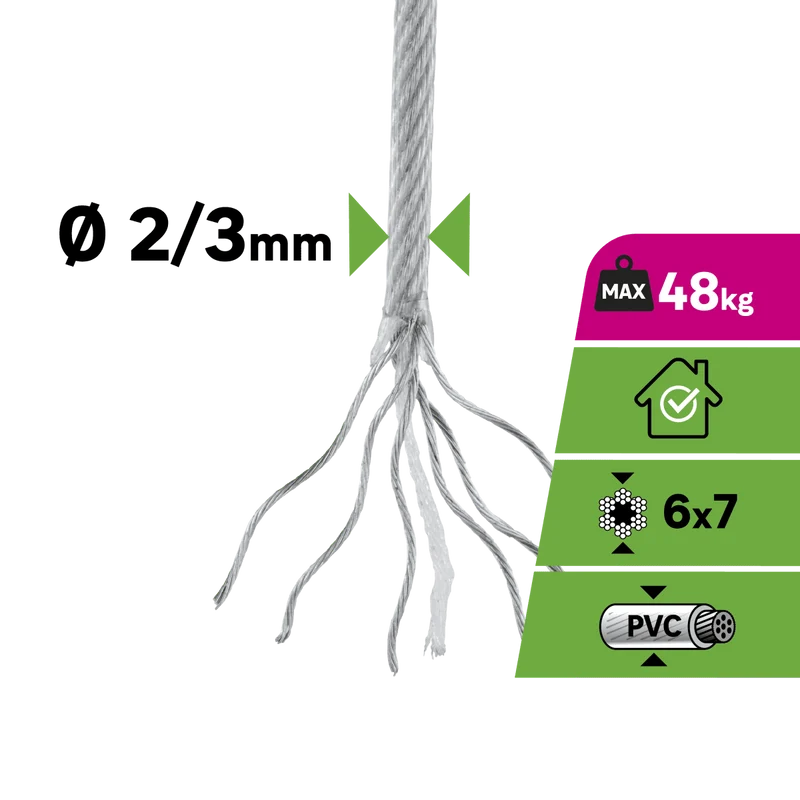 STEEL ZIN PLASTIC COATED CABLE D2MM/3MM 10M