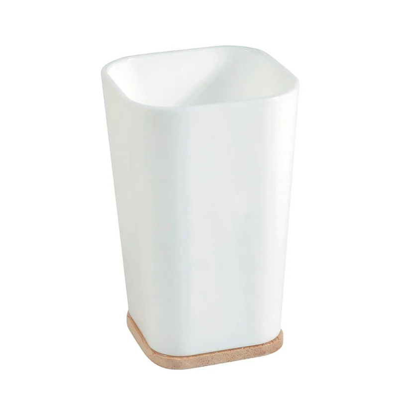 SCANDI SENSEA WHITE PLASTIC WOOD TOOTHBRUSH HOLDER