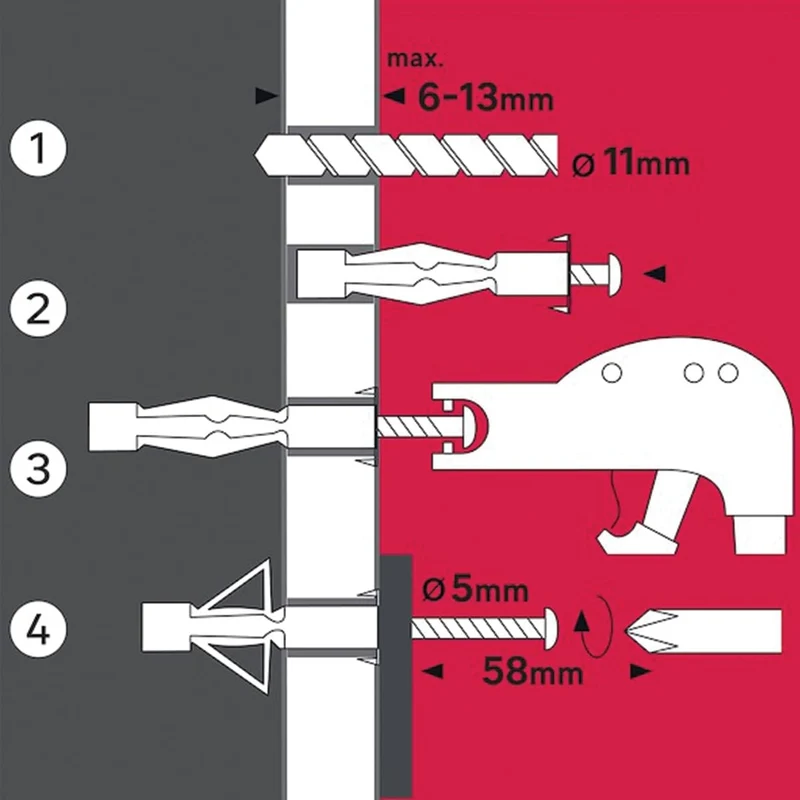 METAL PLUG FOR PLASTERBOARD 11X50 MM, 12 PIECES