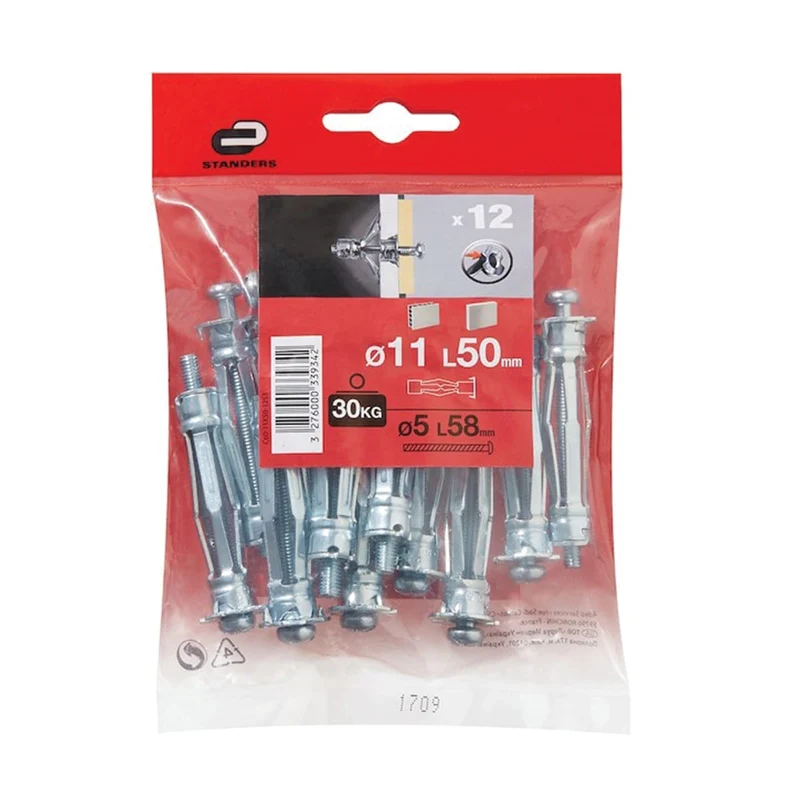 METAL PLUG FOR PLASTERBOARD 11X50 MM, 12 PIECES