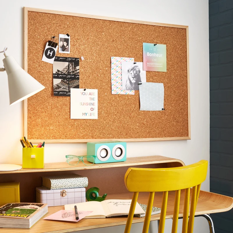 60X90 CM CORK NOTICE BOARD WITH NATURAL WOOD FRAME