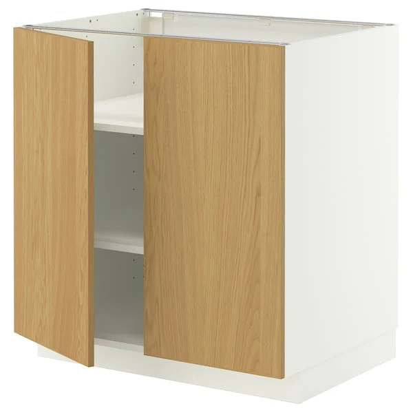 METOD base cabinet with shelves/2 doors, white/Sinarp oak veneer, 80x60 cm