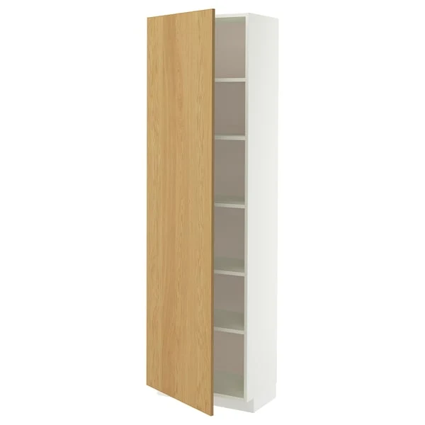METOD high cabinet with shelves, white/Sinarp oak veneer, 60x37x200 cm