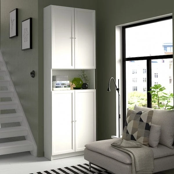 BILLY / OXBERG bookcase w doors/extension unit, white, 80x30x237 cm