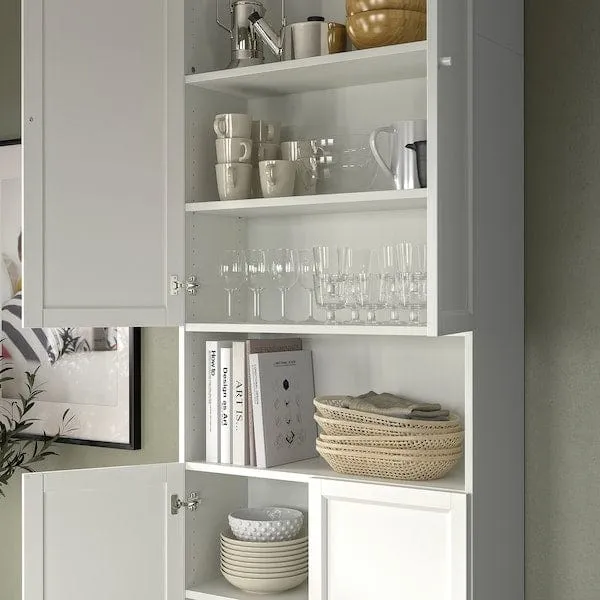 BILLY / OXBERG bookcase w doors/extension unit, white, 80x30x237 cm