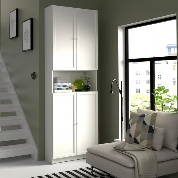 BILLY / OXBERG bookcase w doors/extension unit, white, 80x30x237 cm