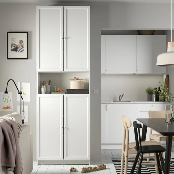 BILLY / OXBERG bookcase w doors/extension unit, white, 80x30x237 cm