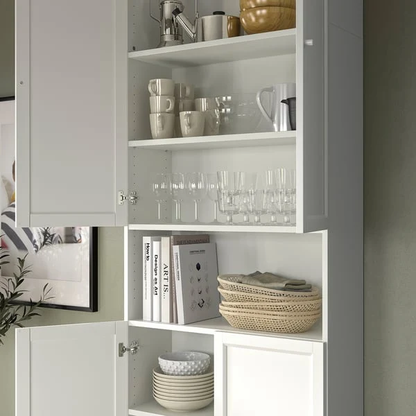 BILLY / OXBERG bookcase w doors/extension unit, white, 80x30x237 cm